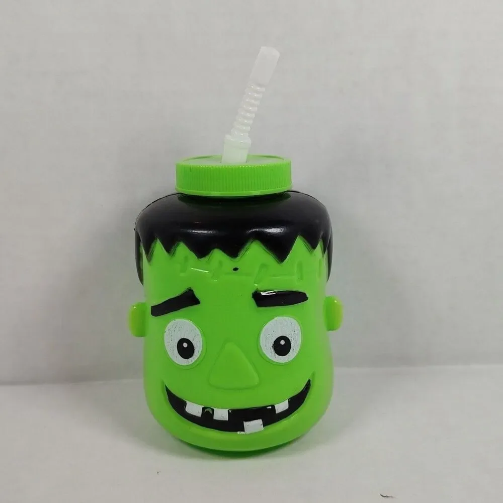 Frankenstein Sippy Cup Tumbler Screw-On Lid Straw Holiday Seasonal Party Favor
